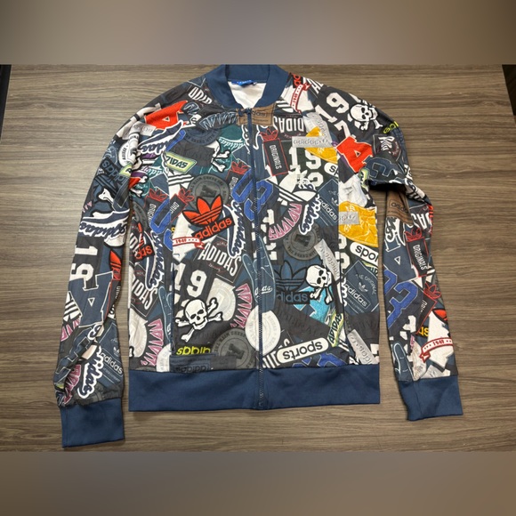 Adidas Mens All Over Print AOP Logo Jacket Size Medium Firebird